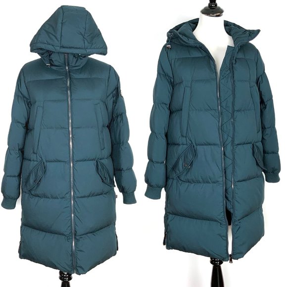 Bernardo Jackets & Blazers - New Bernardo Long Puffer Coat Navy/Teal 60% Duck Down & Feather Fill Size Medium